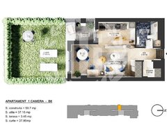 Ilfov Apartament 1 camera zona de Nord - 43.09 mp utili si curte